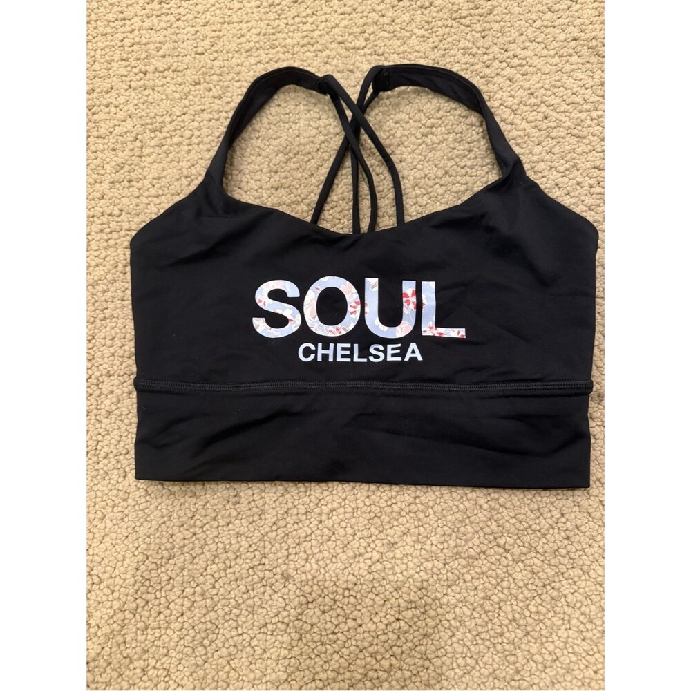 Lululemon SoulCycle Chelsea Energy Longline Bra Black Floral Logo Size 6